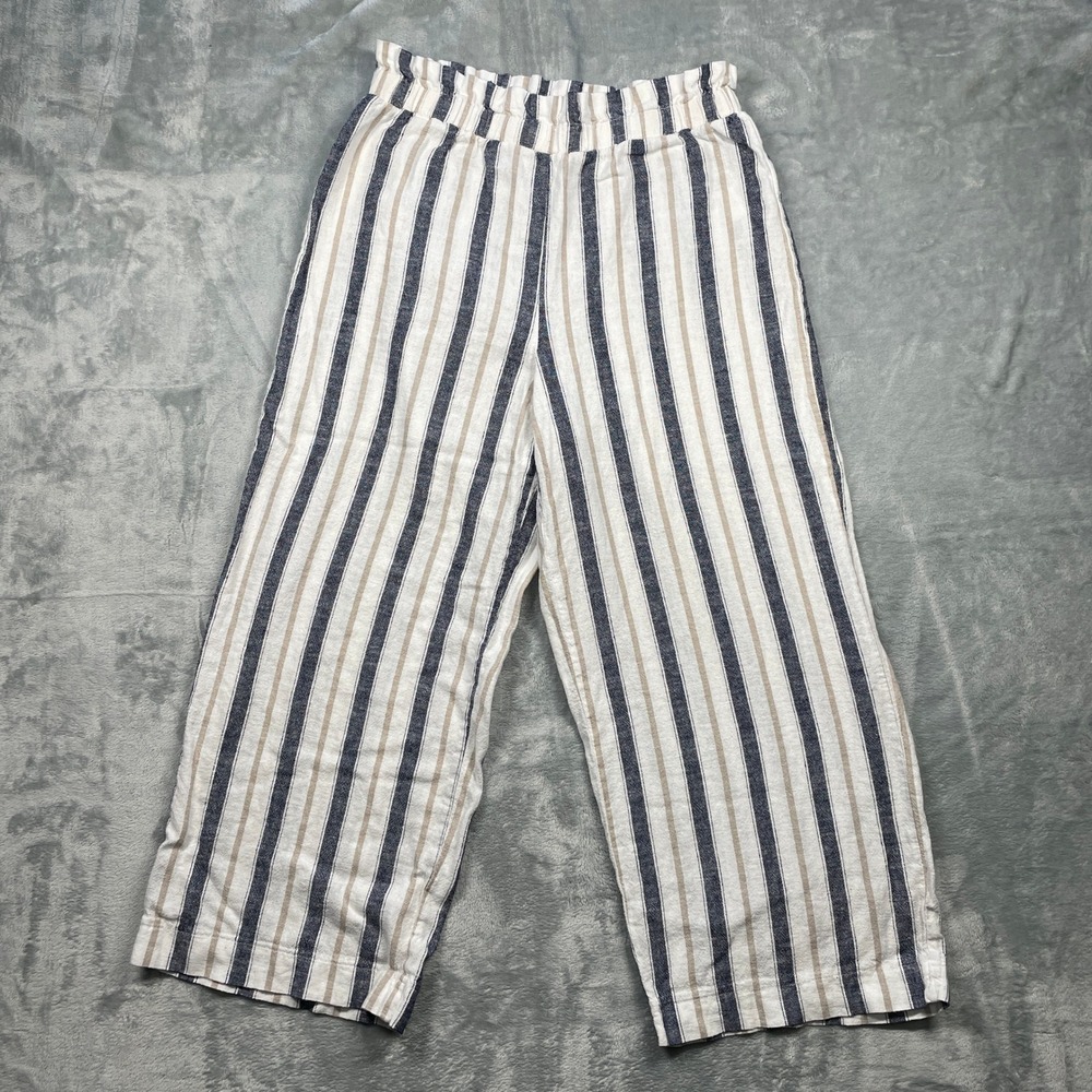 Laundry by Shelli Segal Striped Linen Blend Cropped Wide Leg Pants Women's Small